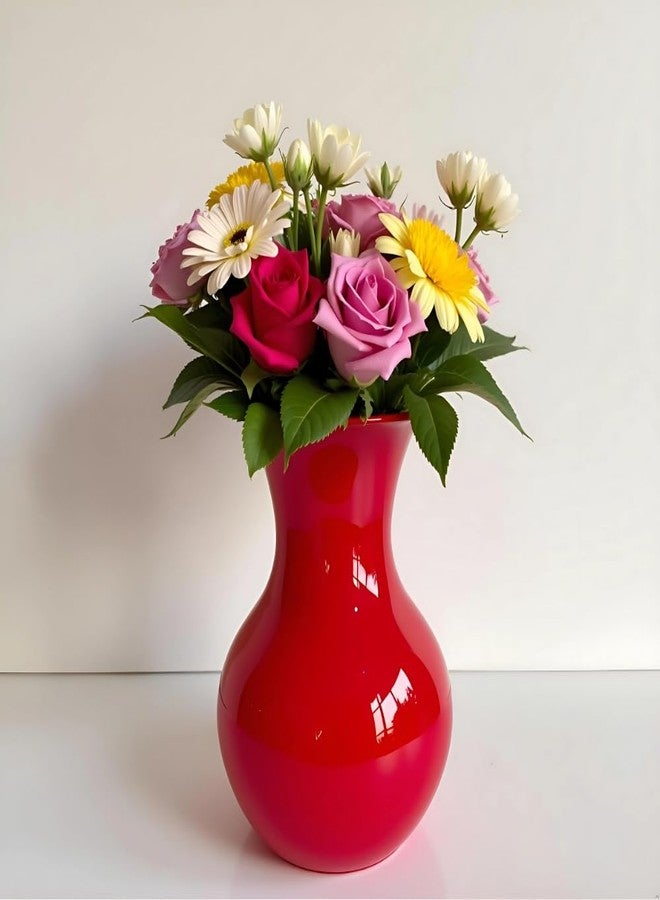 Oasis Acrylic Unbreakable Classic Flower Vases for Table Centerpiece, Home Decor, Floral Arrangement, Office, Events, Gifting & More - Sweetheart Red - Image 1